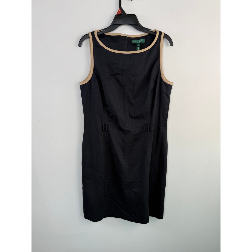 Lauren Ralph‎ Lauren Women's 14 Black Sheath Dress Sleeveless Office Knee Length